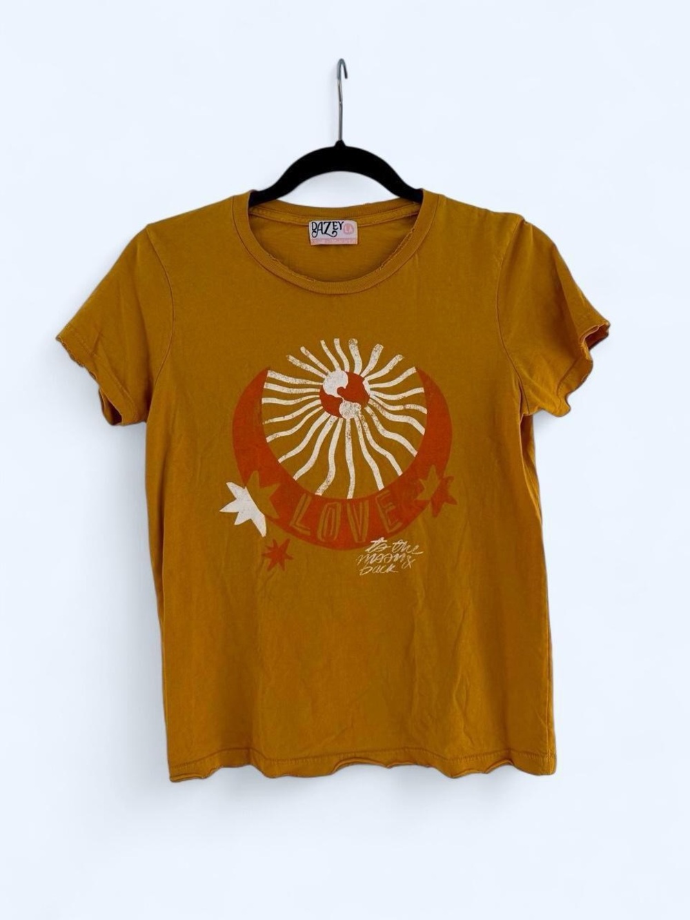 Dazey LA Love To The Moon & Back Mustard Celestial Tee S